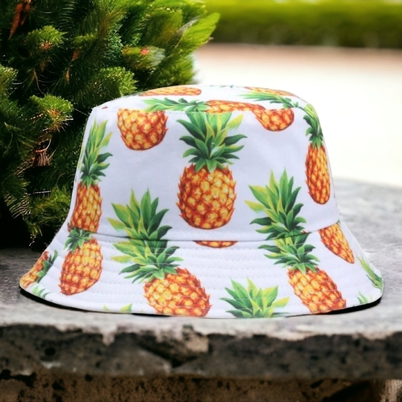 Accessories - Restocked! NEW! Packable & Reversible Pineapple Bucket hat